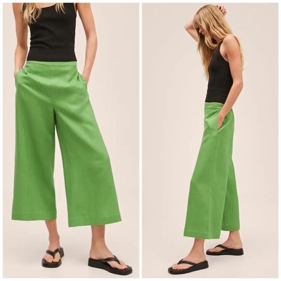 Mango 100% Linen Culottes Pants Wide Leg New - Picture 1 of 9